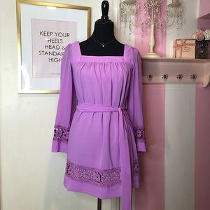 Sabo Skirt Lilac Bell Sleeve Crochet Dress